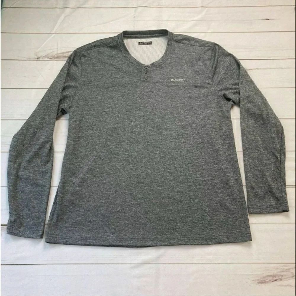 Hi-Tec Mens Gray Long Sleeve Heathered Henley Pullover Shirt Size XL